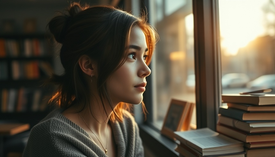 Pensive woman in a cafe, reflecting on life.