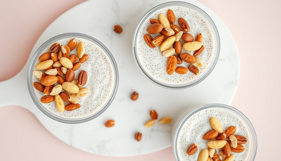Delicious protein-packed breakfast of chia pudding with nuts.