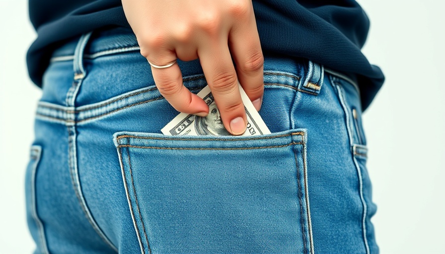 Close-up of hand with cash in jeans pocket, financial wellness concept.