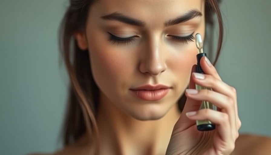 Young woman examining facial oil dropper for hydration.
