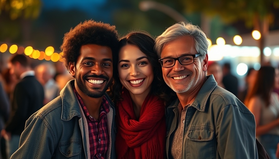 Diverse Gen Z group at night gathering, smiling and embracing in 2025.