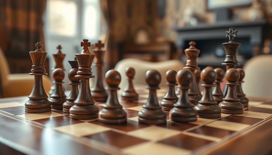Vintage chessboard setup invoking 1970s nostalgia.