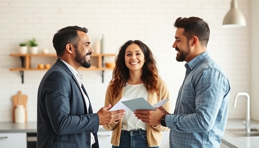 Couple with real estate agent in modern kitchen discussing a potential property, referencing buyers market real estate 2025.