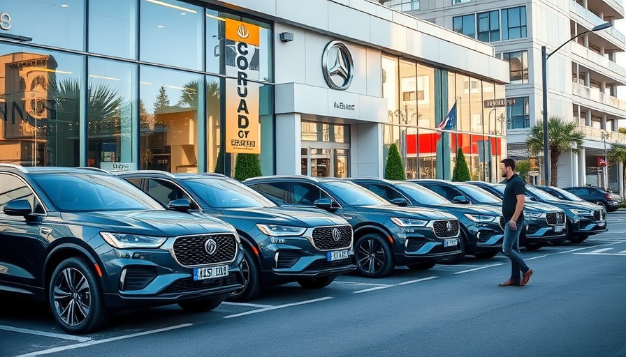 SUVs at a car dealership representing Americas Retreat on EVs trend.