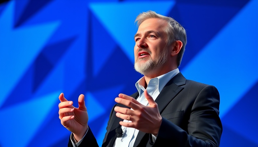 Speaker motivates audience against vibrant blue backdrop, creating engagement.