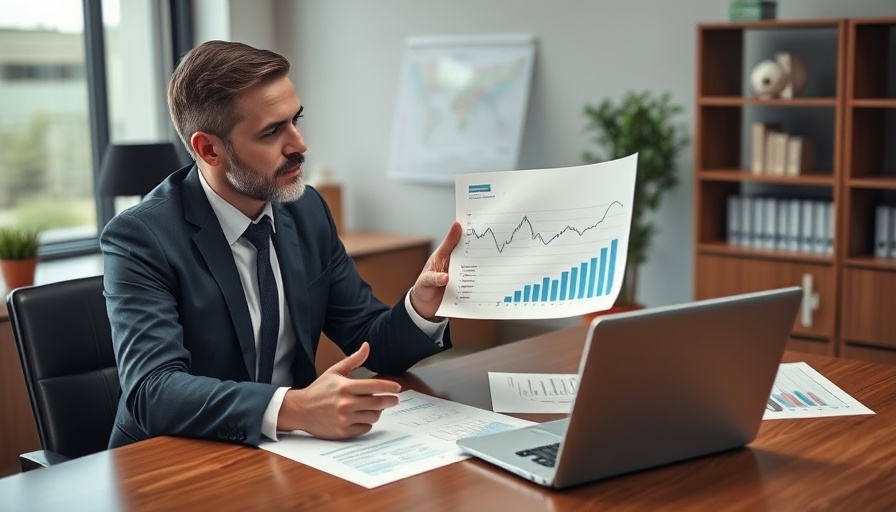 Business strategy meeting with charts and documents on a desk.