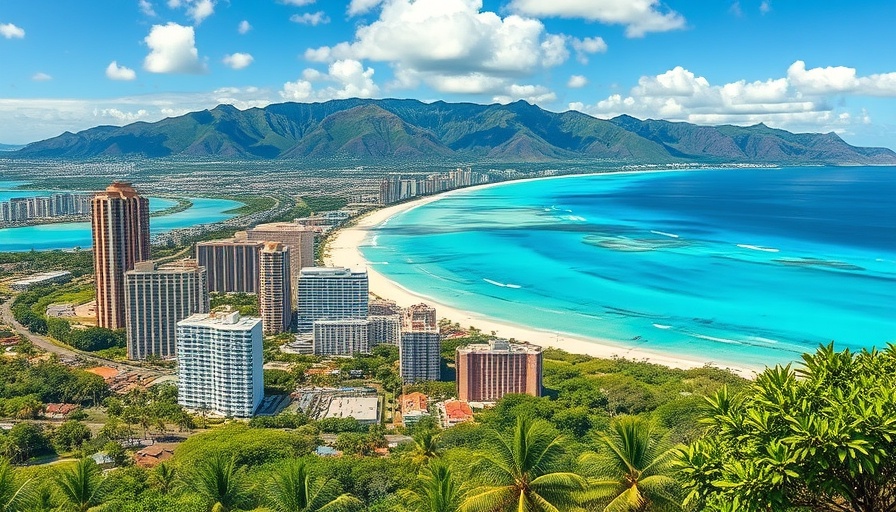 Oahu luxury real estate market trends with city skyline and beaches.