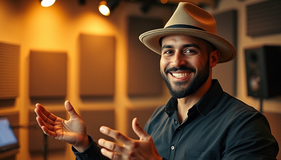 Confident man gesturing in studio, embracing risk appetite.