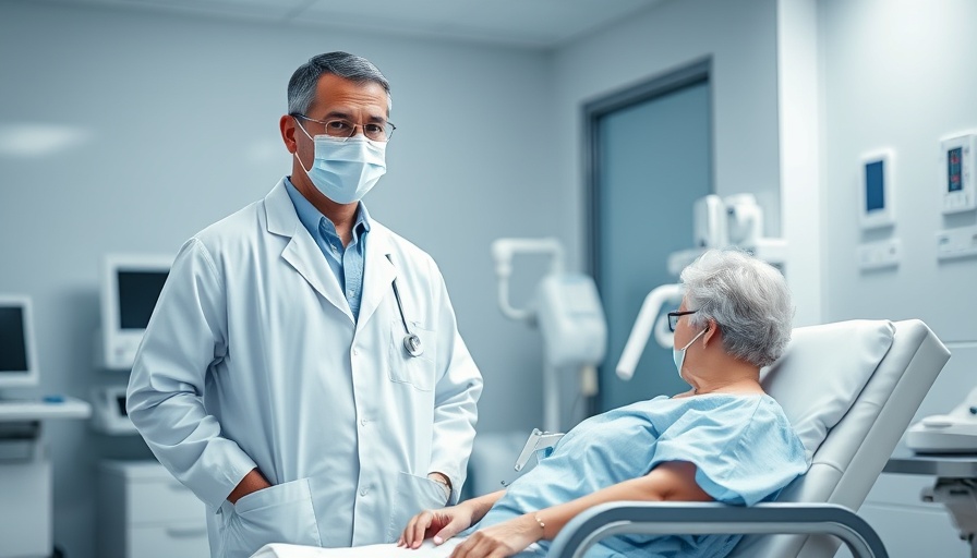 Medical professional with patient in clinical setting, light-based therapy for sepsis treatment.