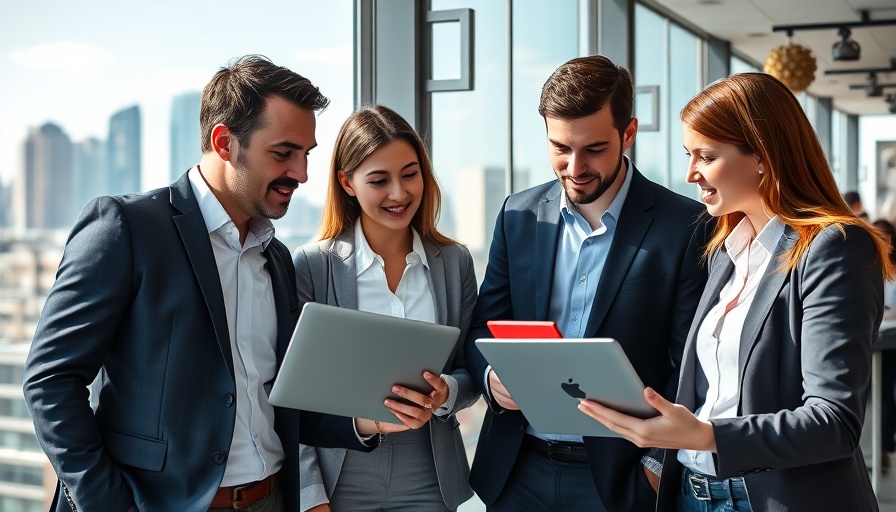 Professionals using employee onboarding training materials in an office.