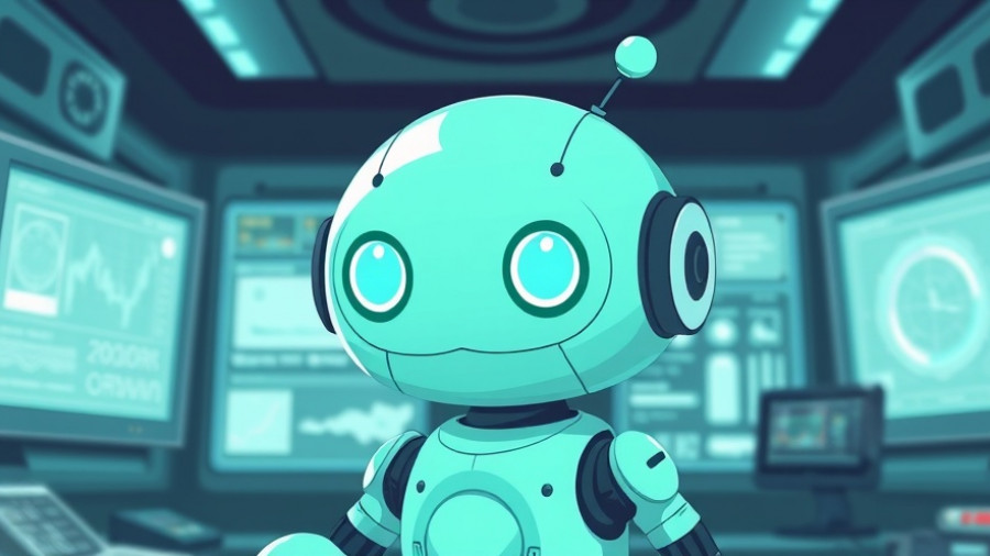 Cartoon robot analyzing OLED monitors, exploring myths.