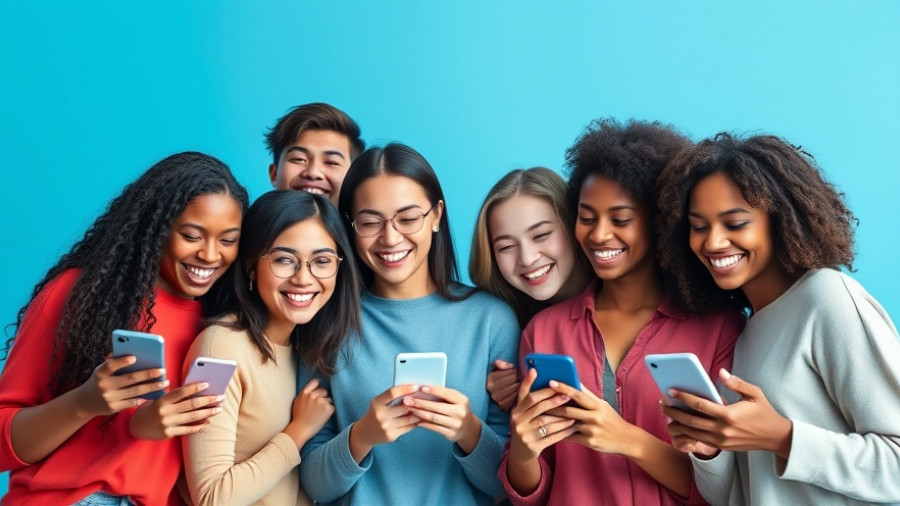 Rent a Cyber Friend platform concept with diverse people using smartphones.