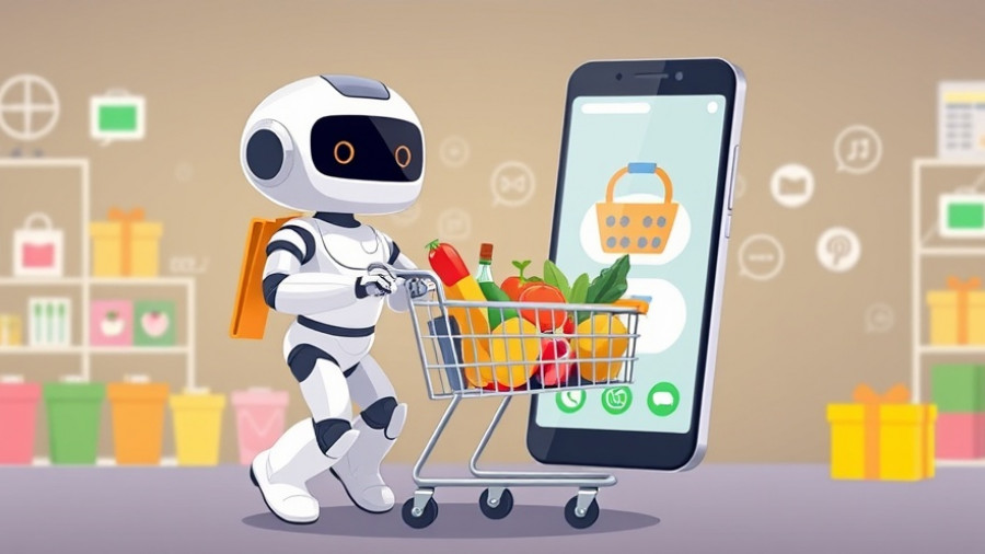 AI-powered retail experiences futuristic robot shopping online.
