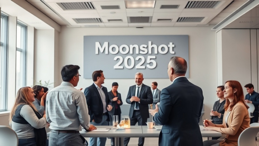 Business meeting for Africa SMEs, discussing strategies, Moonshot 2025 banner.