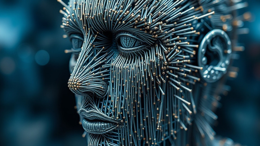 Abstract human face made of metallic rods, representing AI safety advocacy.