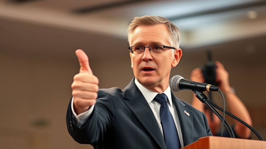 Determined man at a microphone, related to AI safety regulations.