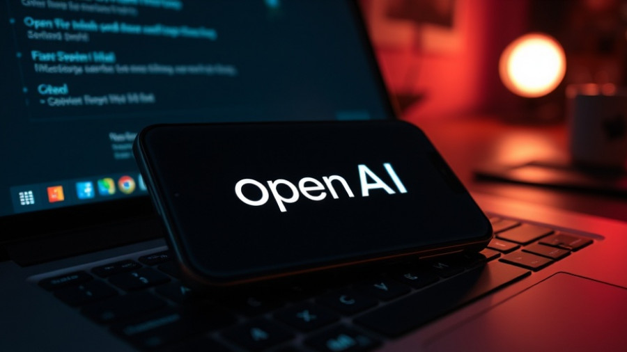 Sleek smartphone displaying OpenAI logo on a laptop keyboard.
