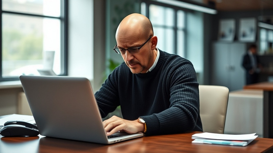 Man in office stressed over computer work, related to Medicare and Medicaid.