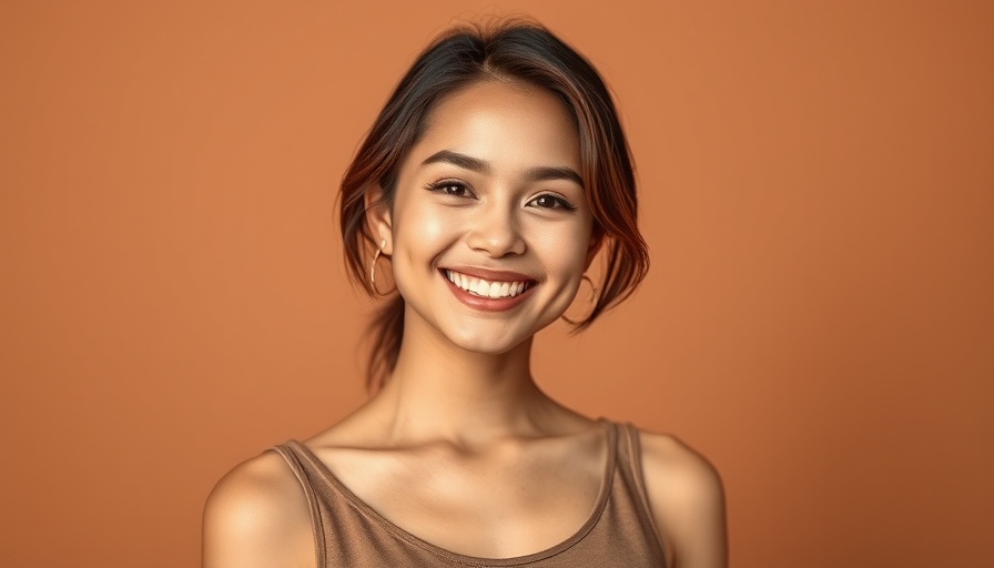 Professional woman smiling in a sleeveless top, neutral backdrop.