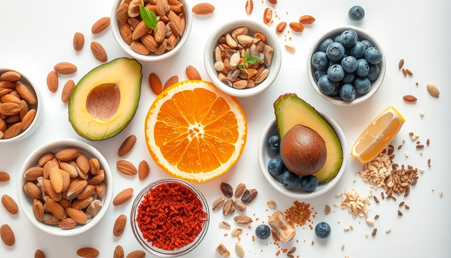 Assortment of healthy foods in bowls for brain health illustration.