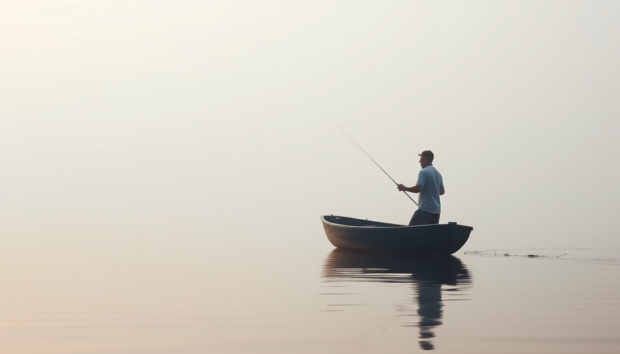 Calm fisherman in misty waters, epitomizing being always present.