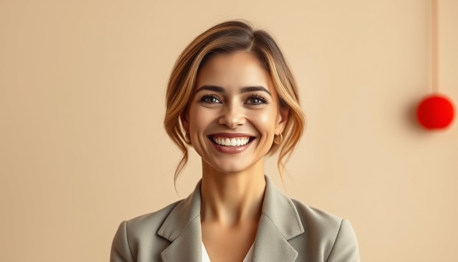 Professional woman smiling against beige background, superfoods for cravings and blood sugar control.