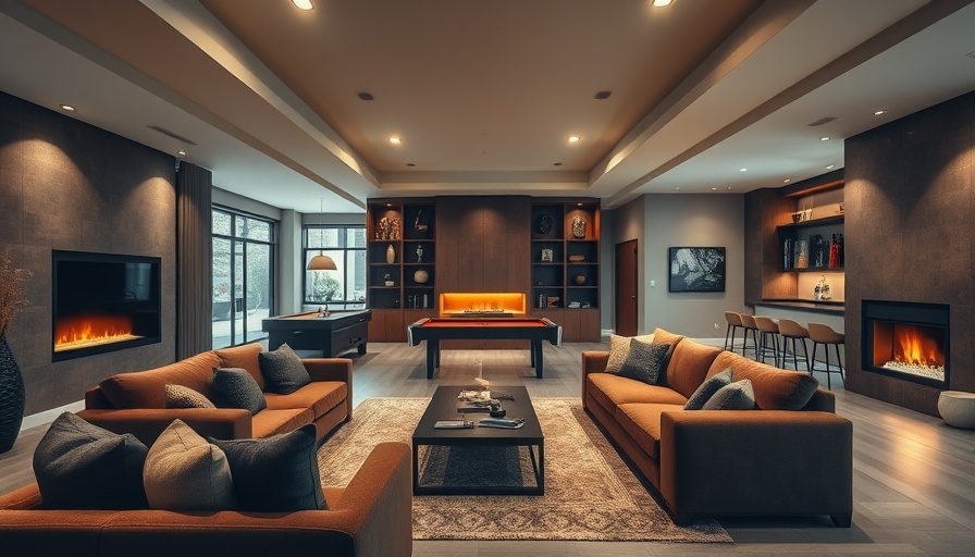 Cozy living room with fireplace and modern decor for winter home maintenance checklist.