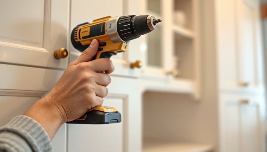 Installing new brass handles for low-cost kitchen upgrades.