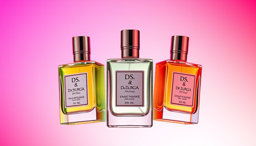 D.S. & Durga men's fragrance line bottles with vibrant background.