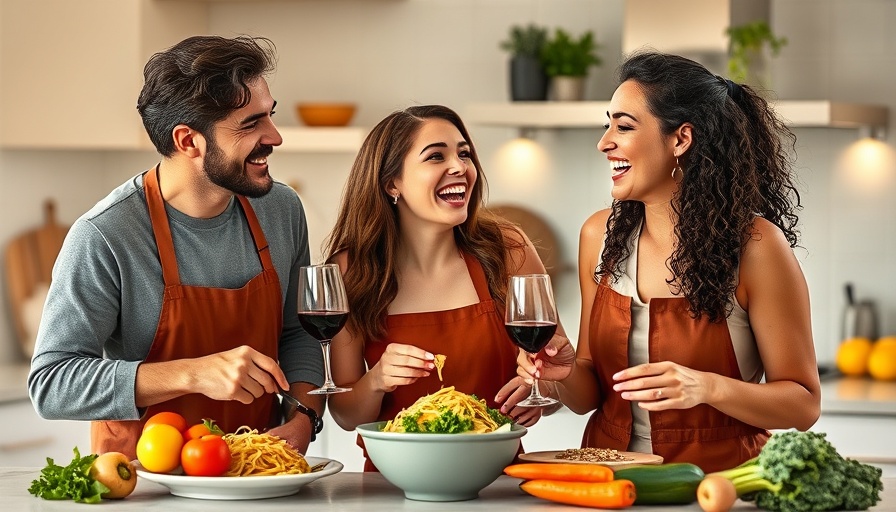 Friends cooking together in a modern kitchen, enjoying fun activities at home.