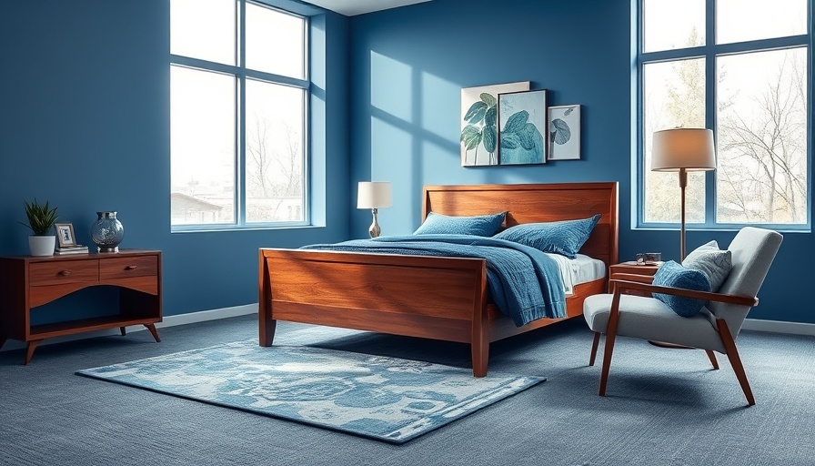Modern blue-themed bedroom design in HGTV Smart Home 2025 features