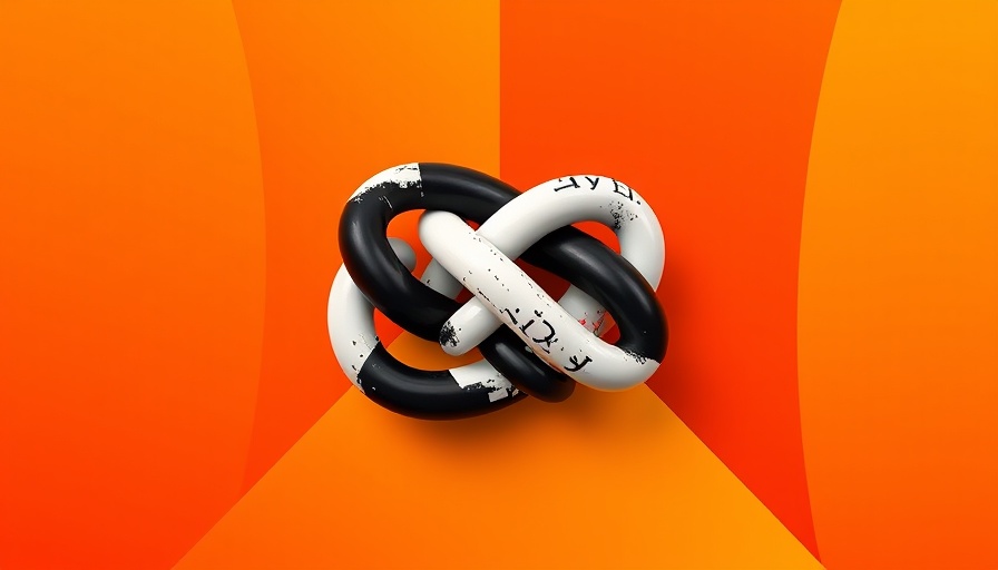 Illustration of a stylized knot on colorful geometric background.
