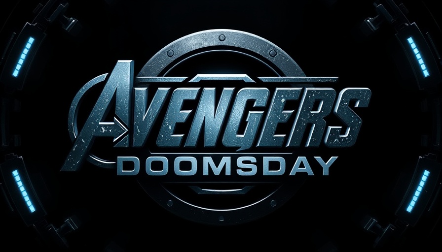 Avengers Doomsday futuristic metallic logo on dark background.