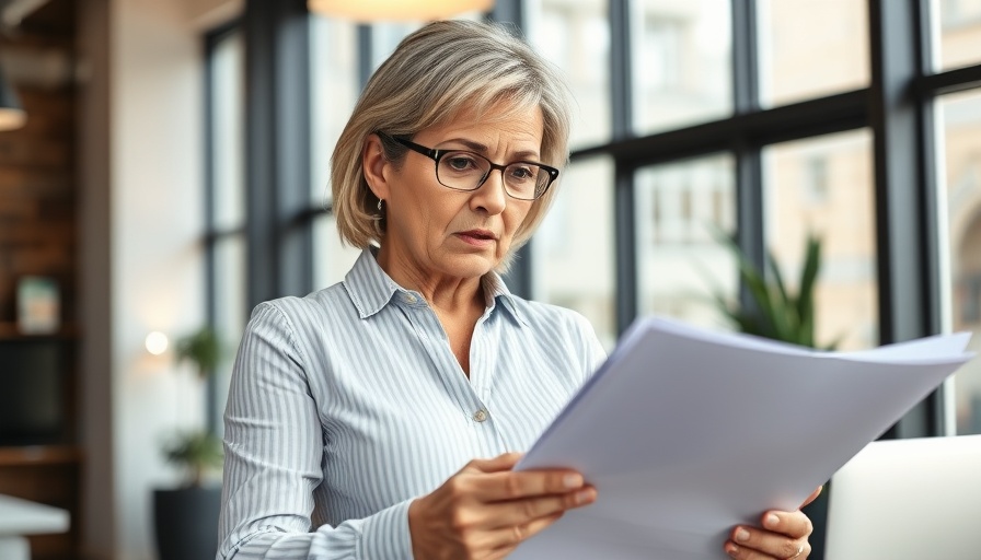 Concerned woman reviewing documents, facing federal workers downsizing.