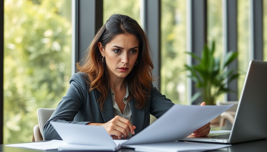 Concerned federal worker reviewing documents amid downsizing.