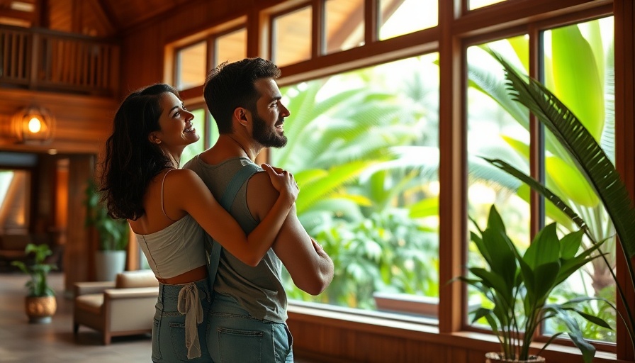 Couple enjoying view from tropical resort near Ritz-Carlton.