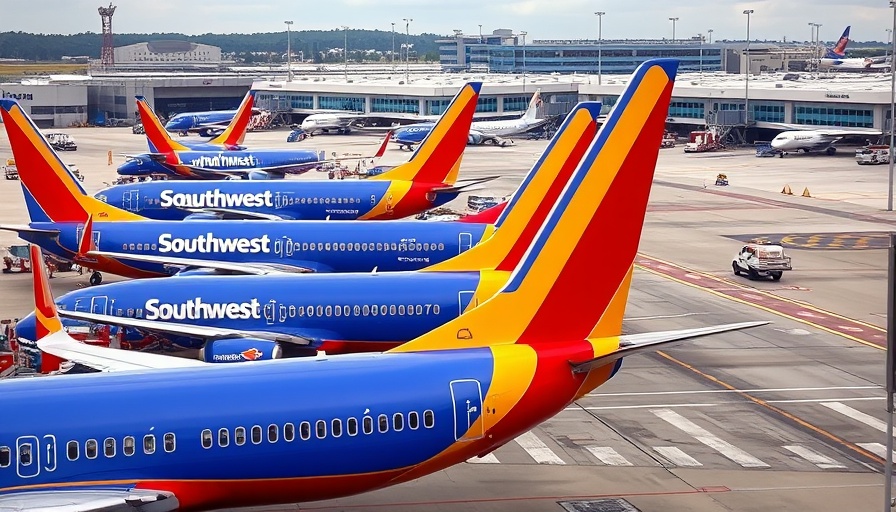 Southwest Airlines planes parked at airport terminal, showcasing potential partnership opportunities.