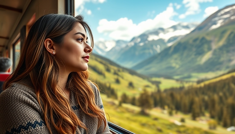 Young woman enjoying mountain view from train window - Flying Blue Promo Rewards