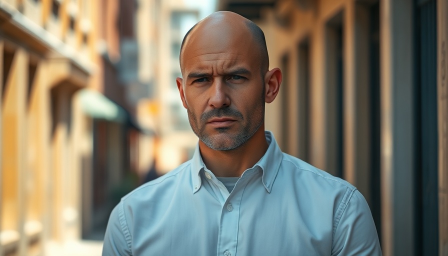 Thoughtful bald man reflecting on life lessons in an alleyway.