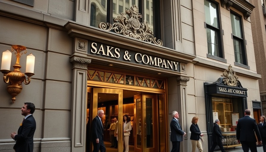 People entering historic Saks & Company building, showcasing financial revitalization.
