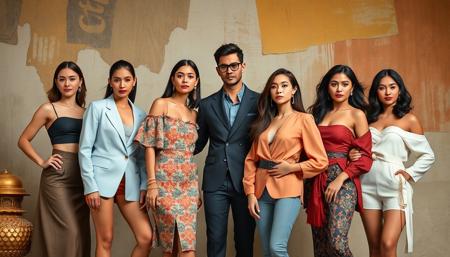 Thai fashion influencers in modern attire against Thai backdrop.
