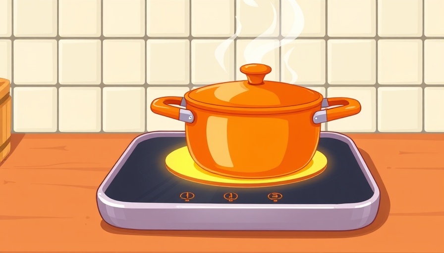 Cartoon induction cooker with pot, types of stoves and how they work.