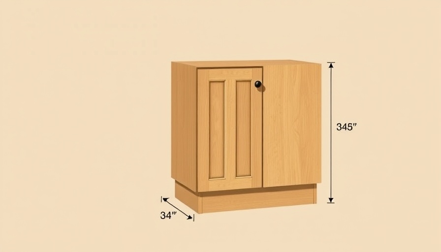 Illustration of standard kitchen cabinet dimensions with labels.