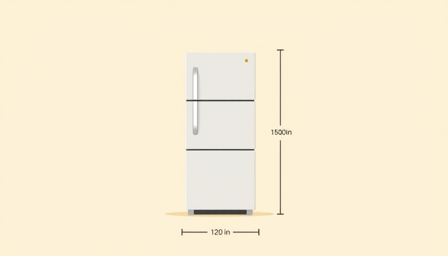Refrigerator size guide showing standard width and depth dimensions.