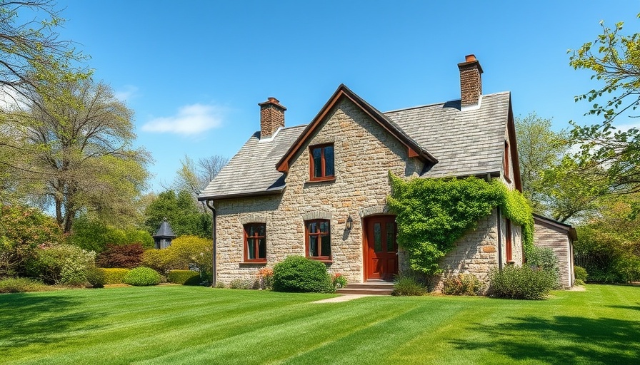 Charming rustic house with lush lawn for Spring Home Maintenance.