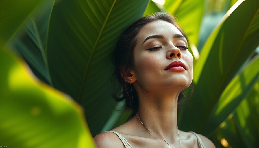 Calm woman meditating among plants; omega-3 fatty acids reduce anxiety.