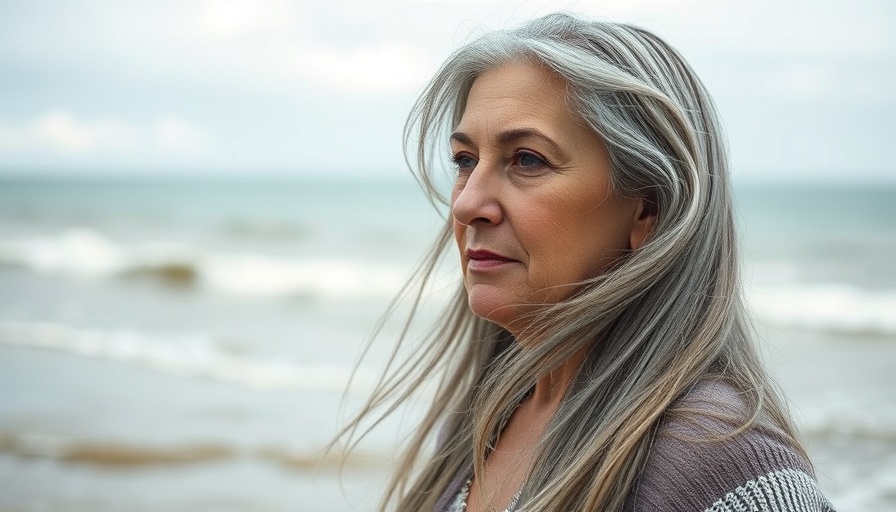 Mature woman gazing at sea, reflecting on bone density and dementia risk.