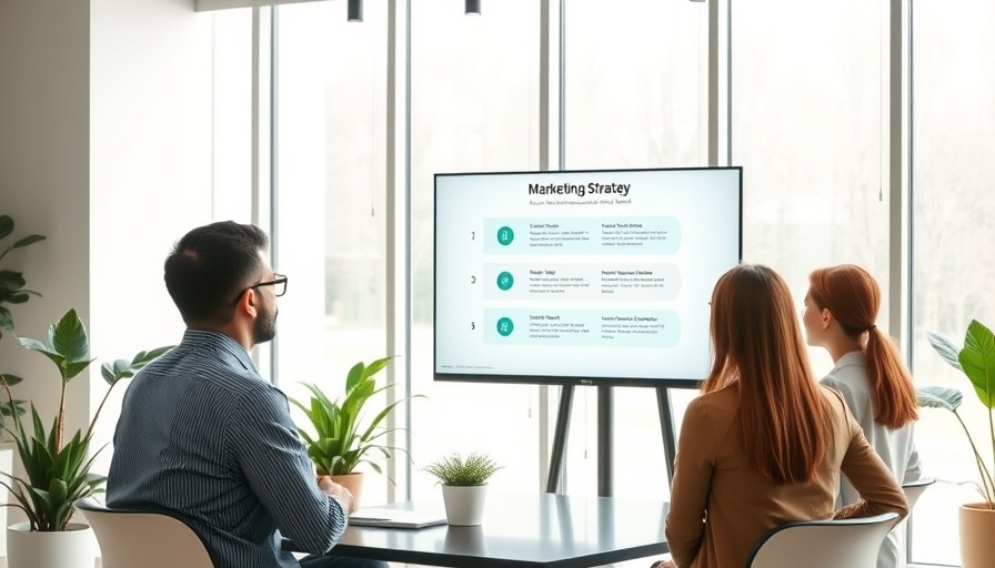 Young professional presenting marketing strategy in a modern office.