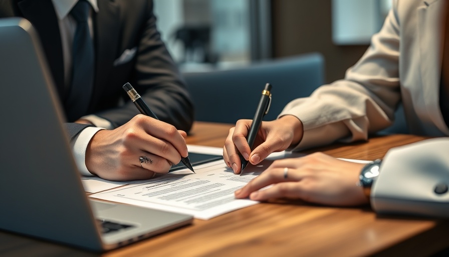 Business professionals signing emergency business loans contract.
