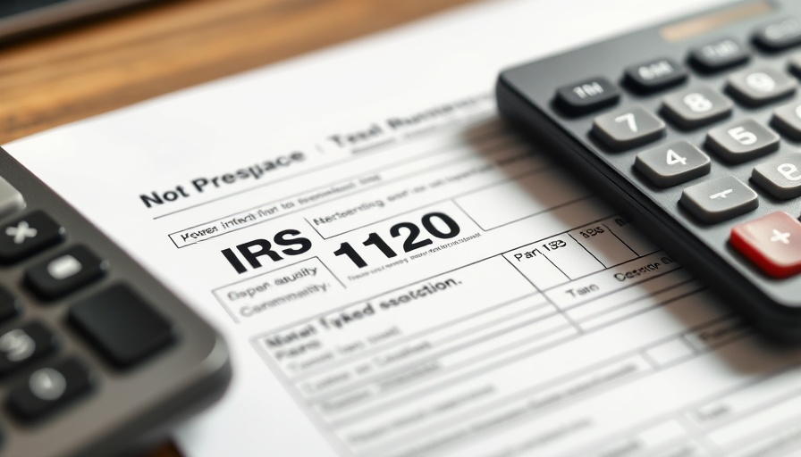 IRS Form 1120 with calculator, filing instructions guide.